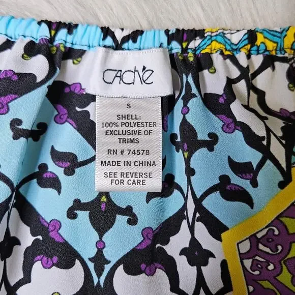 Cache Mini Blouson Dress Small Blue Purple Patchwork Boho Y2K Eclectic Artsy - Picture 8 of 11